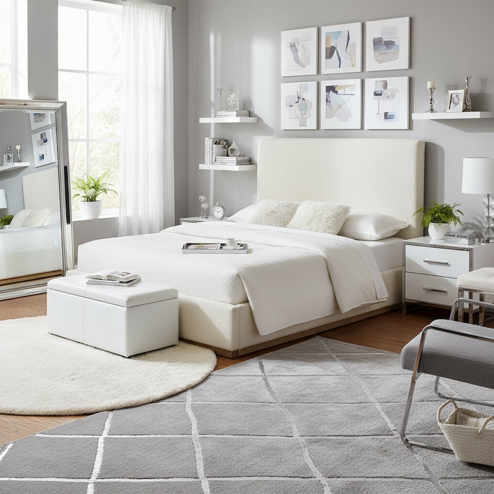 Beige Upholstered Queen Size Bed Frame with Headboard Platform Bed. Picture 3