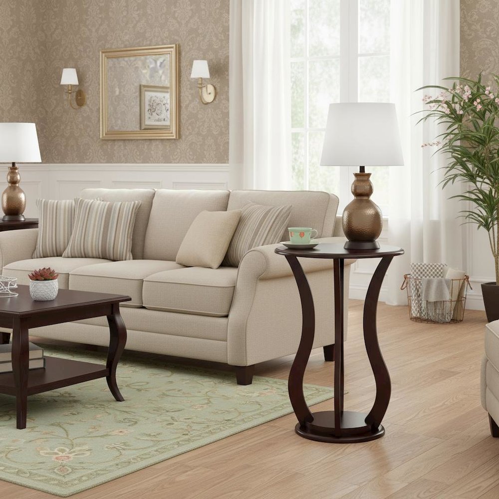 Brown Pedestal 18 Inch Side Table - End Table for Living Room Accent. Picture 3