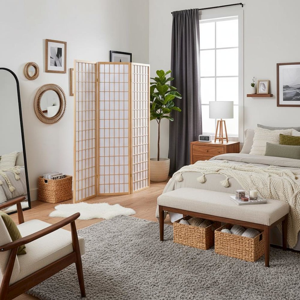 Wood Folding Room Divider 3-Panel, Natural Finish, Shoji Screen, Privacy Panel. Picture 3