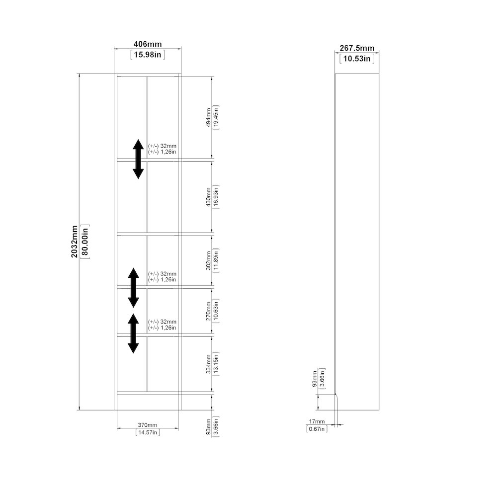 Basic Tall Narrow 5 Shelf Bookcase - White. Picture 7