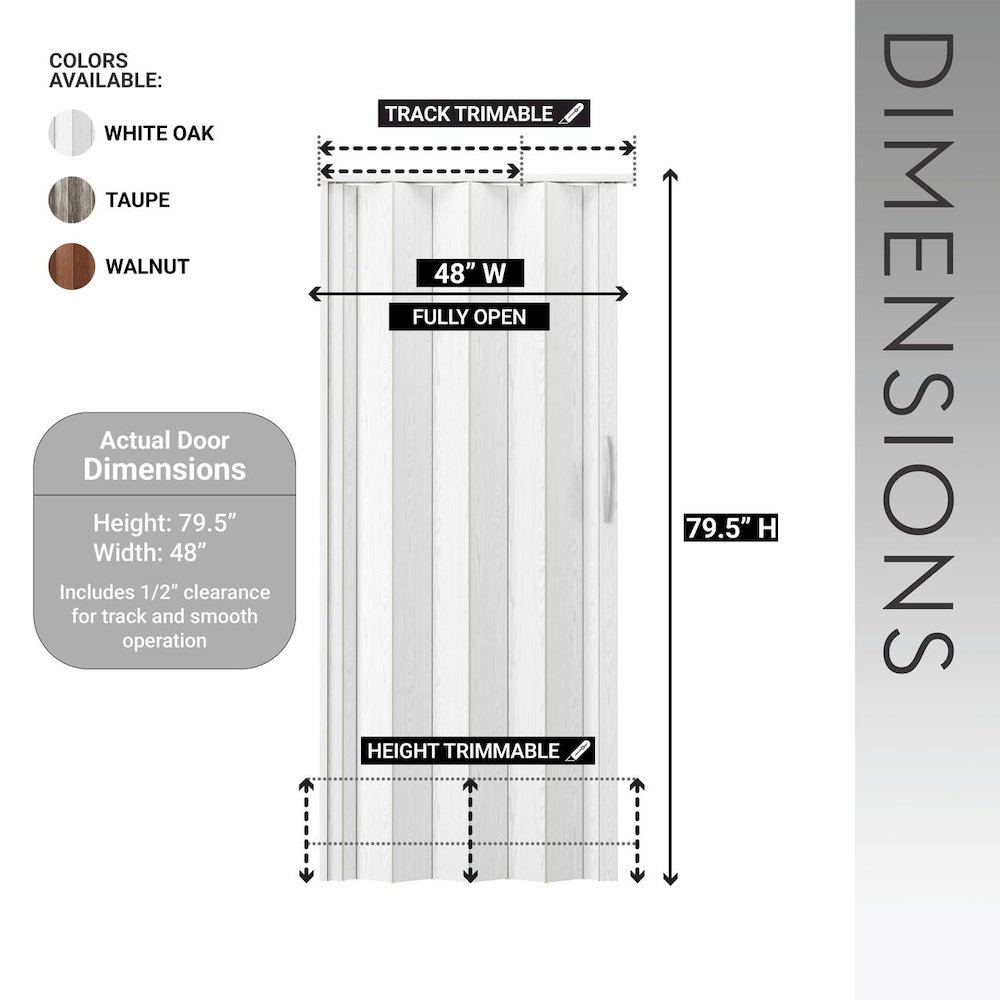 48" W Double Walled Foldable Heavy Duty Accordion Doors, Walnut. Picture 4