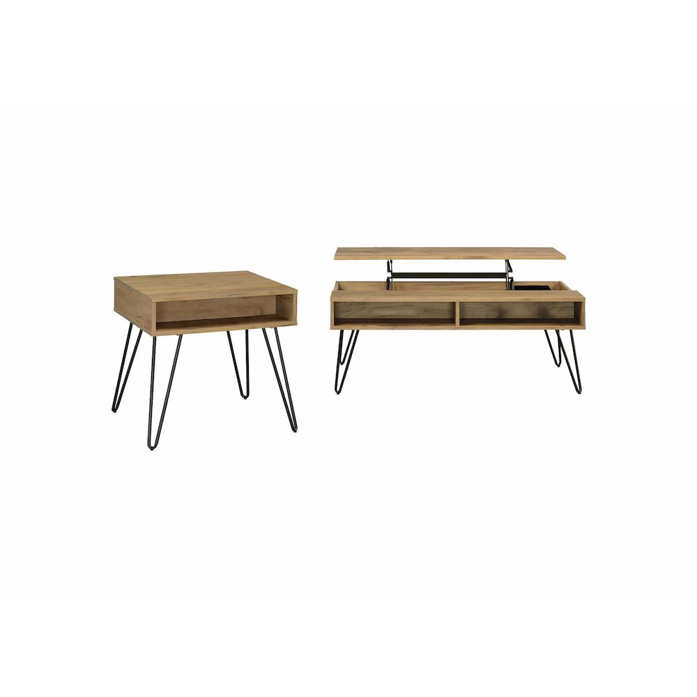 Fanning 2-piece Lift Top Coffee and End Table Set Golden Oak. Picture 1