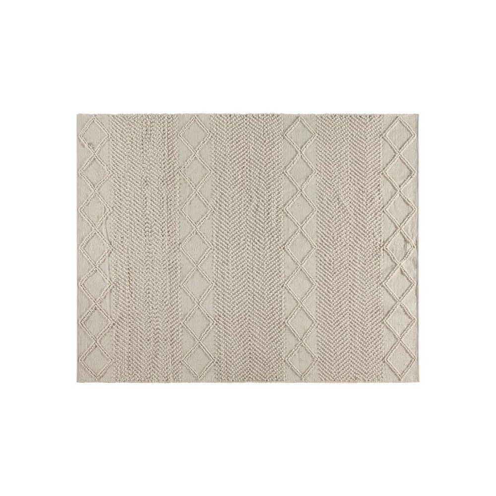 8' x 10' White & Ivory Geometric Design Handwoven Area Rug - Wool/Polyester/Cotton Blend. Picture 1