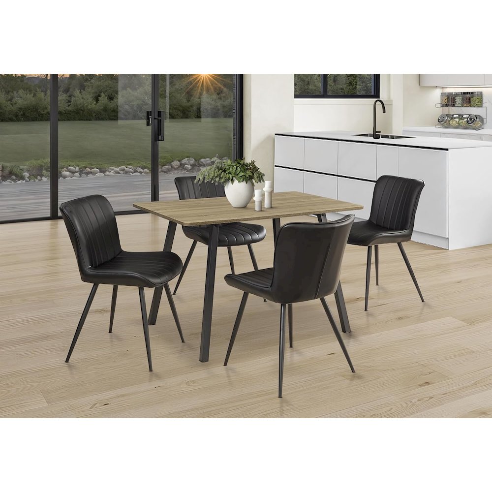 Dining Chair, 33 Height, Upholstered, Side, Set Of 2, Black Leather Look. Picture 4