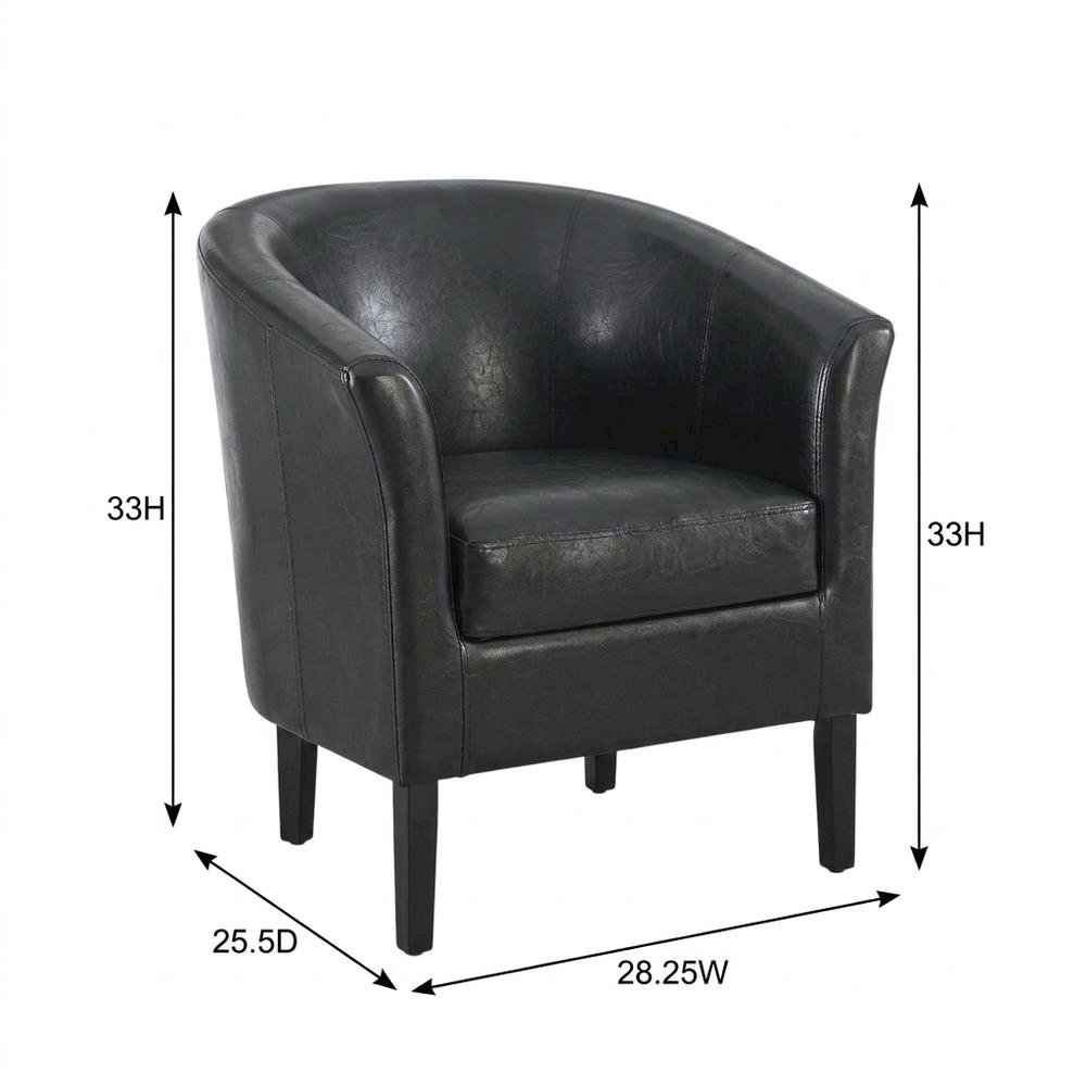 Black Faux Leather Club Armchair with Wooden Frame for Lounge or Living Room. Picture 7