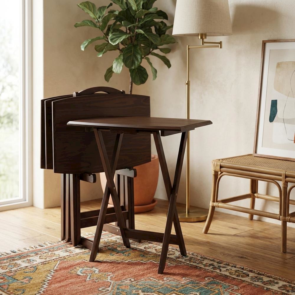 TV Table Set in Walnut Finish with Durable Material and Elegant Design. Picture 3