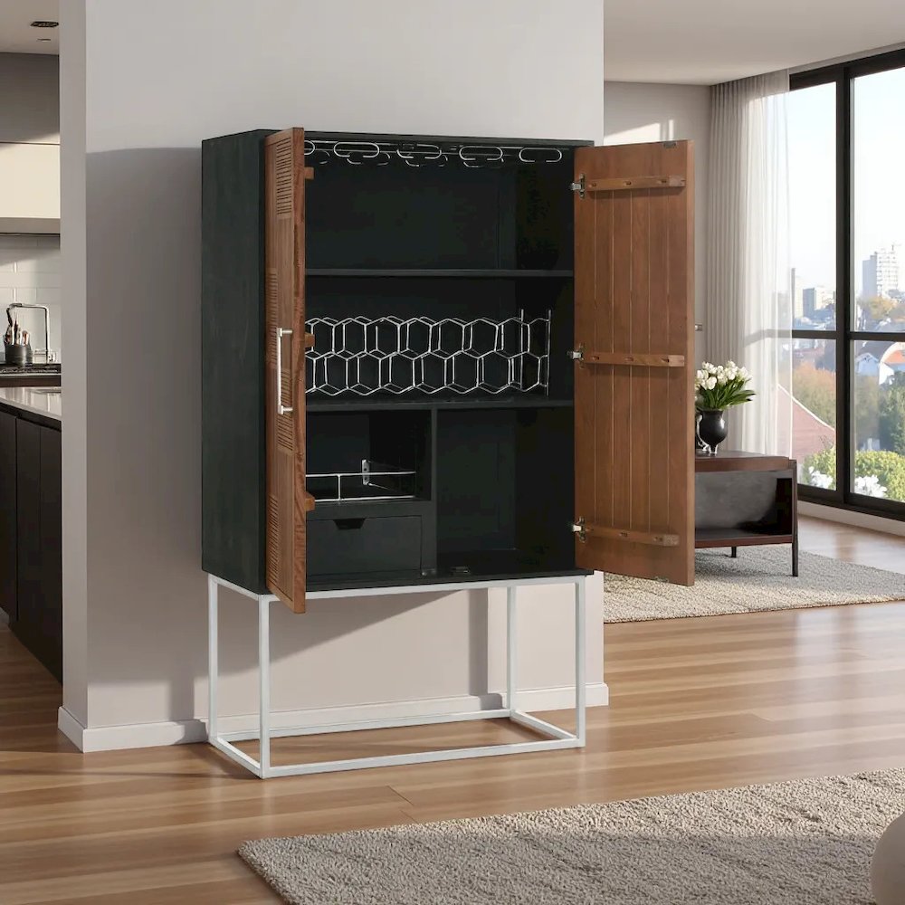 Wine Cabinet with Storage, Bar Cabinet, Mini Bar, Walnut & Black Design. Picture 3