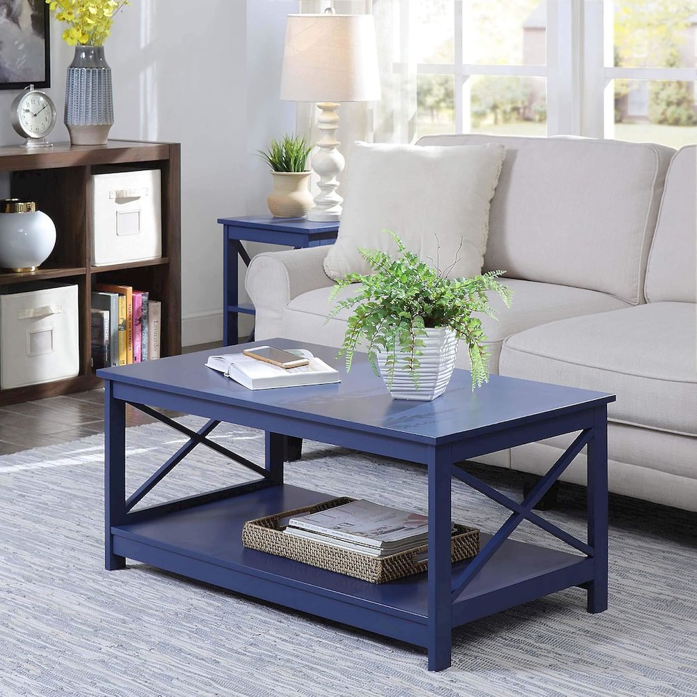 Oxford Coffee Table with Shelf, Cobalt Blue. Picture 2