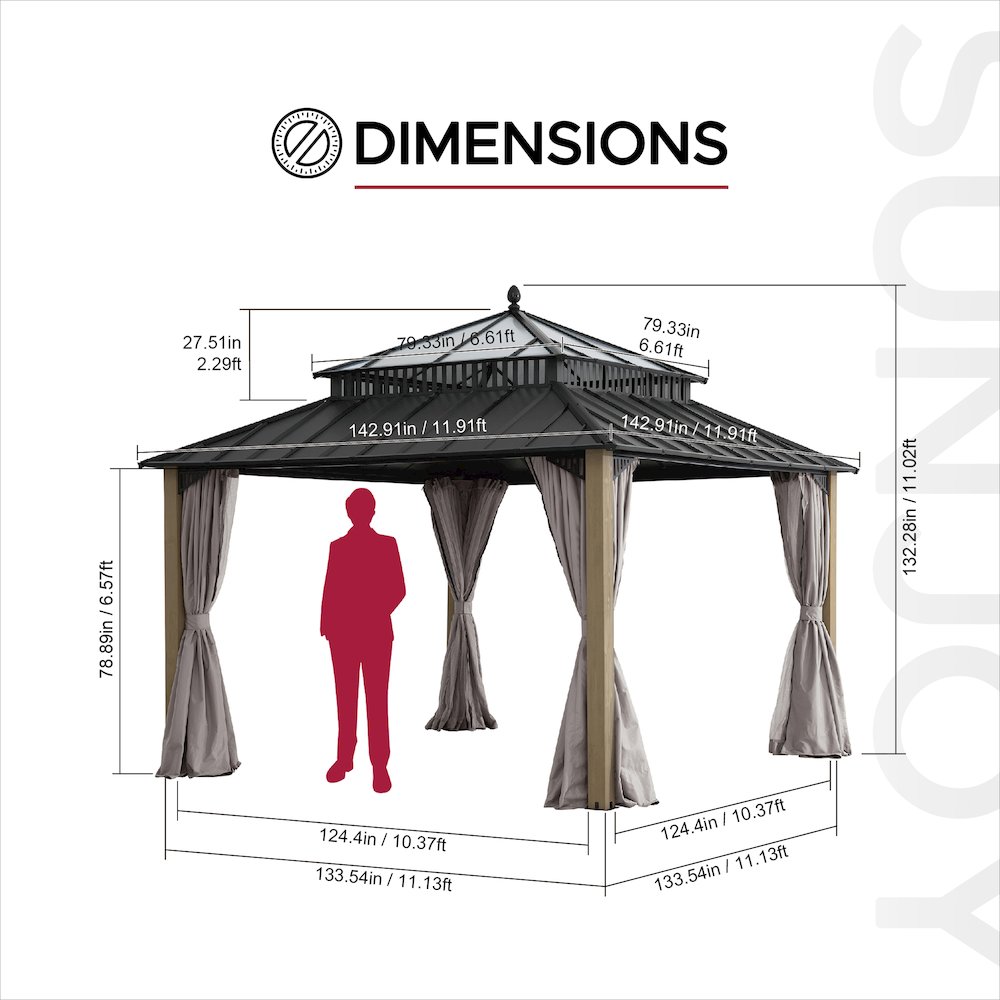 12 ft. x 12 ft. Kingston Extra-Tall, Wide Hardtop Wood Gazebo. Picture 7