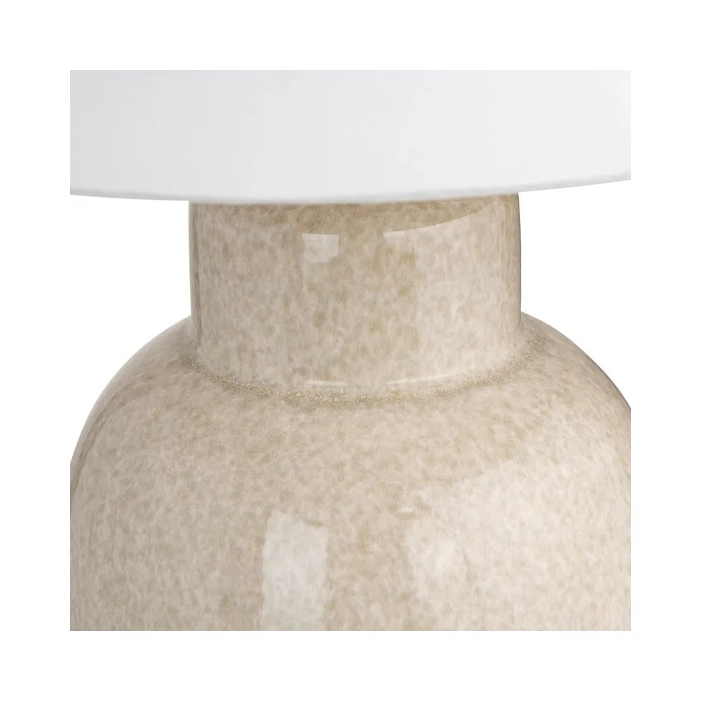 28" Transitional Tan Ceramic Table Lamp with Silver Accents & White Linen Shade. Picture 4