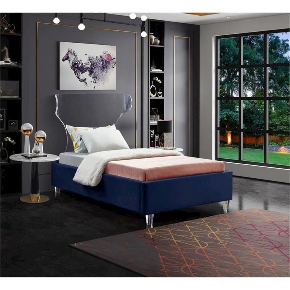 Ghost Navy Velvet Twin Bed. Picture 2