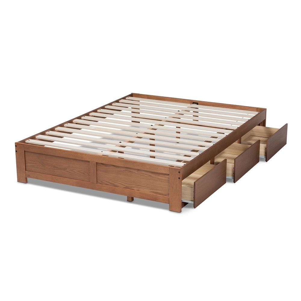 Baxton Studio Wren Modern and Contemporary Walnut Finished 3-Drawer King Size Platform Storage Bed Frame. Picture 2