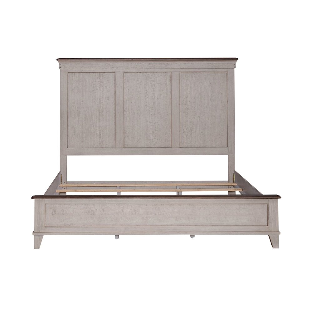 Ivy Hollow King Panel Bed in Weathered Linen Finish w/ Dusty Taupe Tops. Picture 3