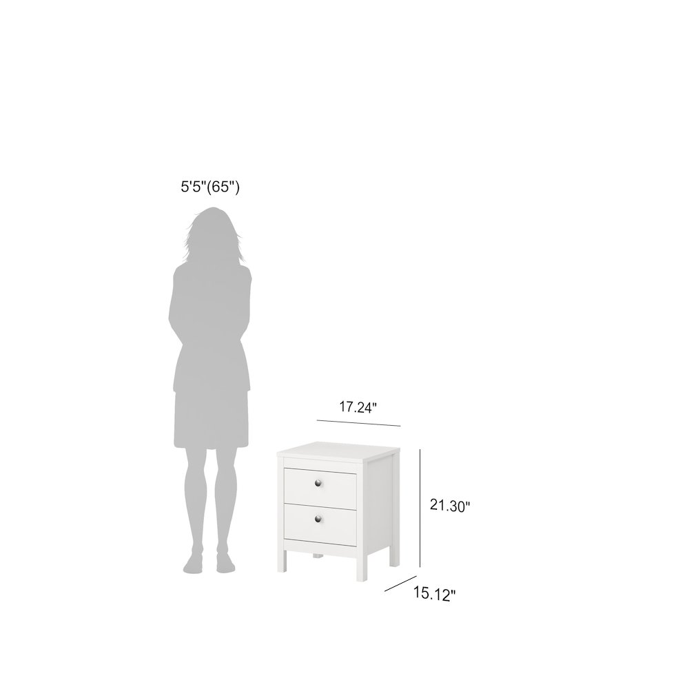 Madrid 2 Drawer Nightstand - Set of 2, White. Picture 11