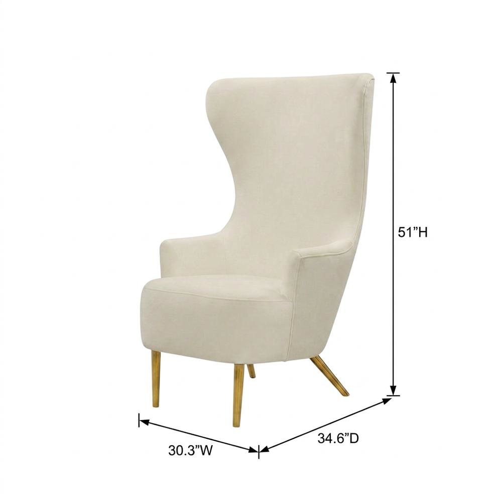 Cream Wingback Armchair with Padded Upholstery and Stylish Design. Picture 5