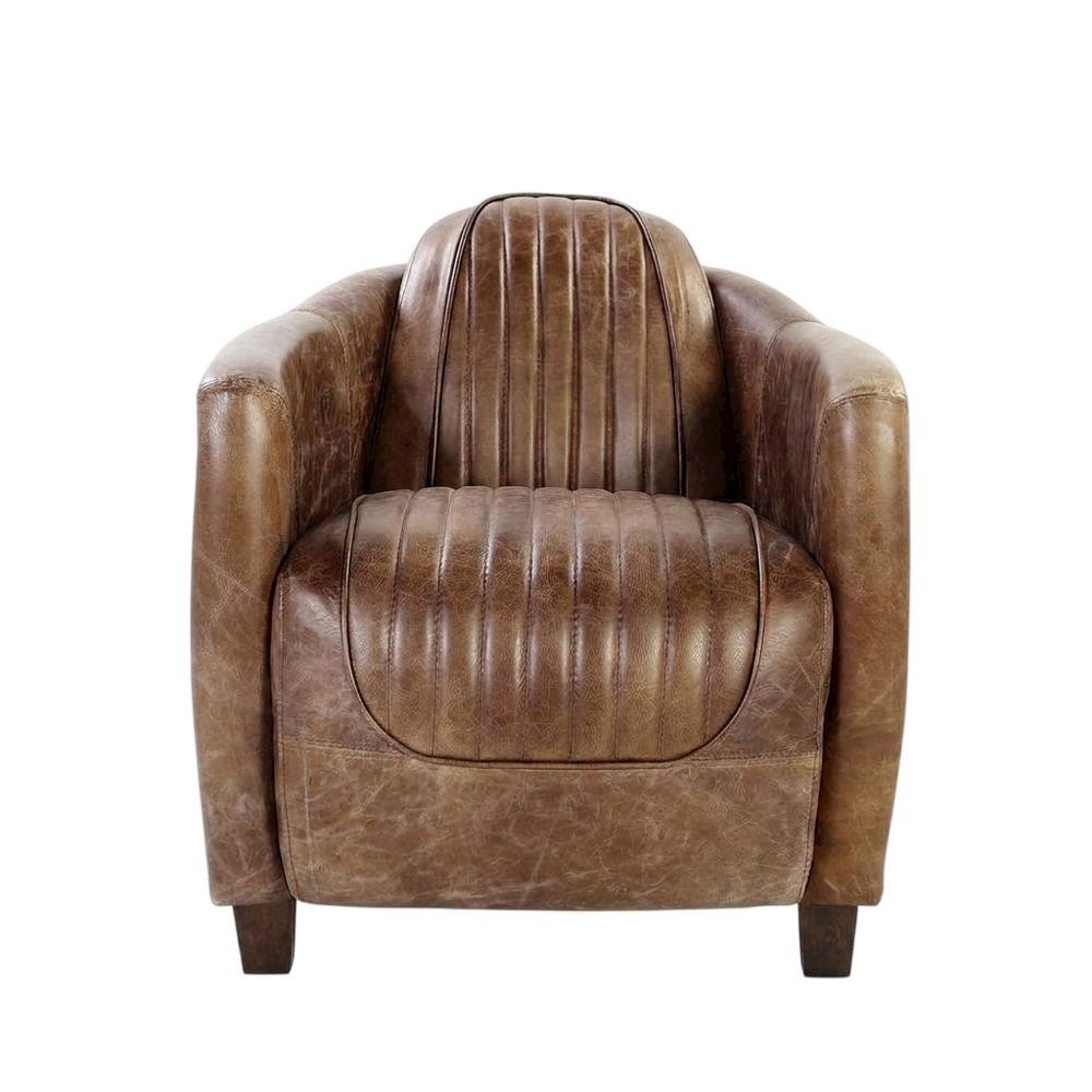 Industrial Armchair with Retro Brown Leather & Aluminum Frame. Picture 1