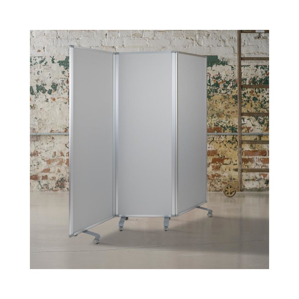 Double Sided Mobile Magnetic Whiteboard/Cloth Partition with Lockable Casters, 72"H x 24"W (3 sections included). Picture 2
