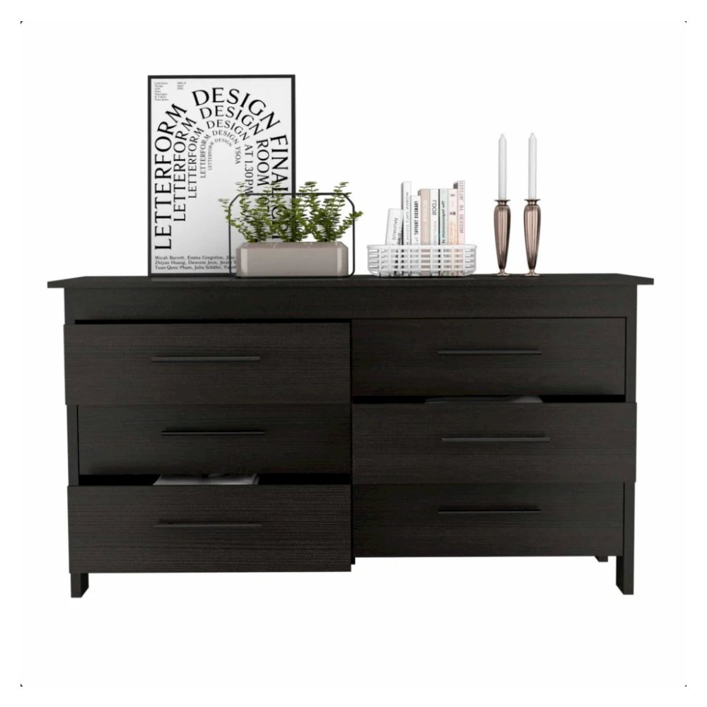 HMS 6 Drawer Double Dresser Black MDF. Picture 2