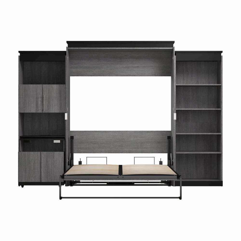 Queen Murphy Bed with Shelves and Storage Cabinet with Fold-Out Desk (126W). Picture 4
