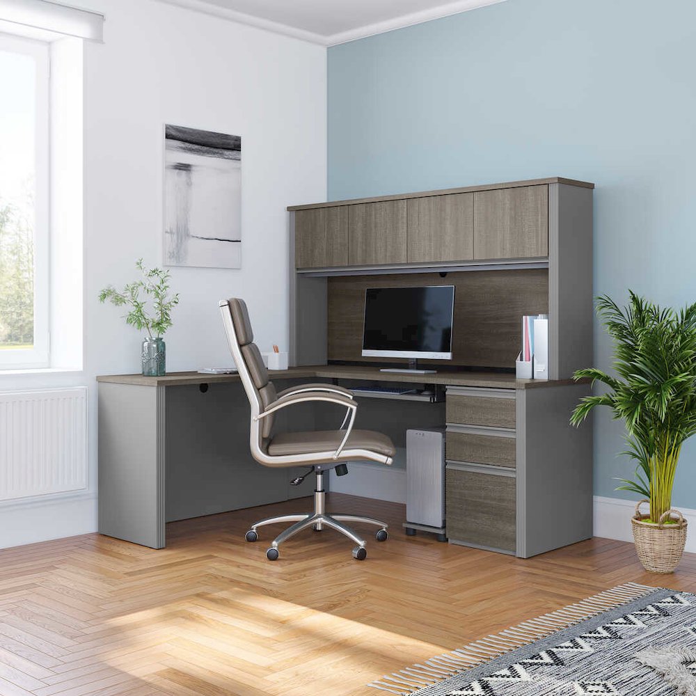 72W L-Shaped Desk with Pedestal and Hutch. Picture 12