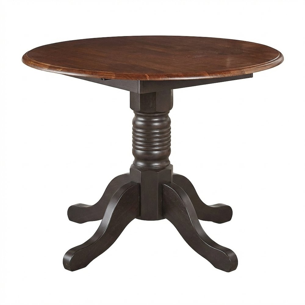 British Isles 26" - 42" Round Double Drop-Leaf Dining Table, Oak-Black Finish. Picture 1