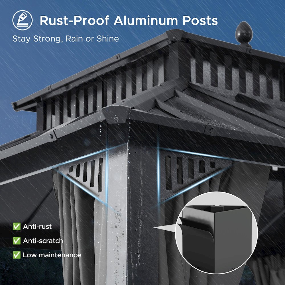 12 ft x 10 ft Hardtop Gazebo with Steel Roof, Grey Aluminum Frame - Extra-Tall. Picture 3