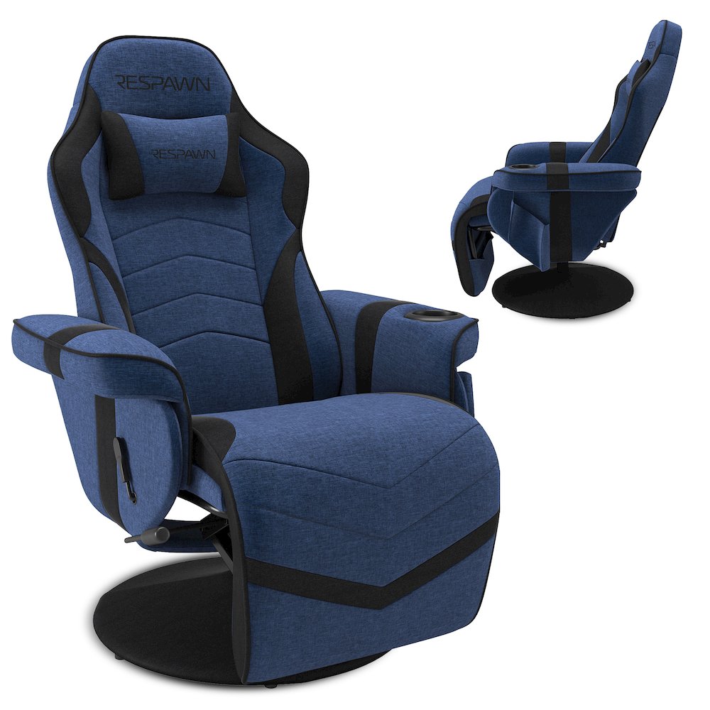 900 Console Gaming Recliner with Footrest and Lumbar Support, Blue Fabric. Picture 1