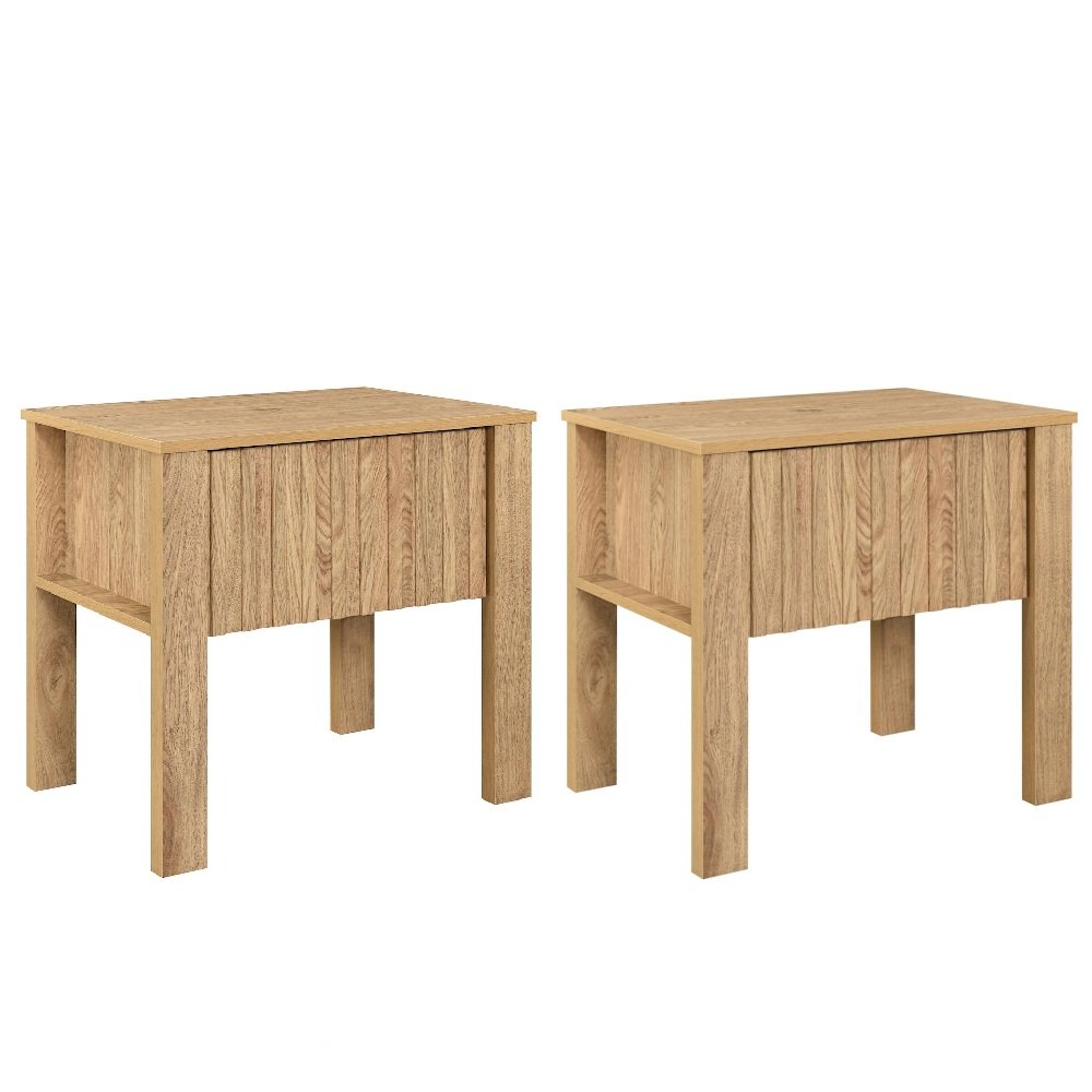 New Classic Furniture Thayer Wood 1-Drawer End Table in Natural/Beige (Set of 2). Picture 1