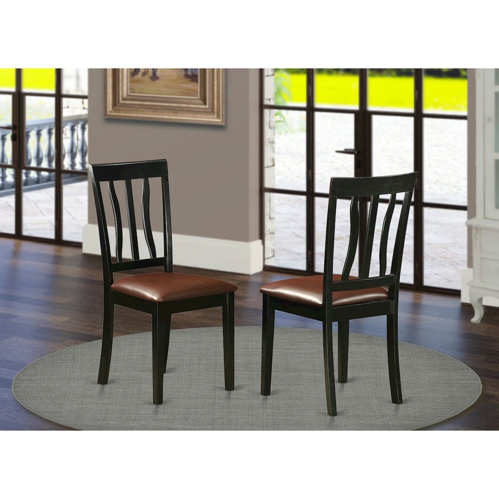 Antique Dining Room Chairs - Faux Leather Upholstered Wooden Chairs, Set of 2. Picture 8
