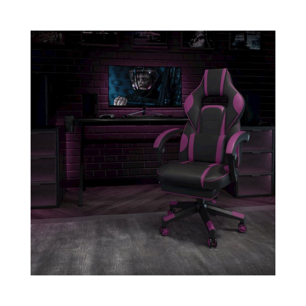 X40 Gaming Chair Racing Ergonomic Computer Chair with Fully Reclining Back/Arms, Slide-Out Footrest, Massaging Lumbar - Black/Purple. Picture 2