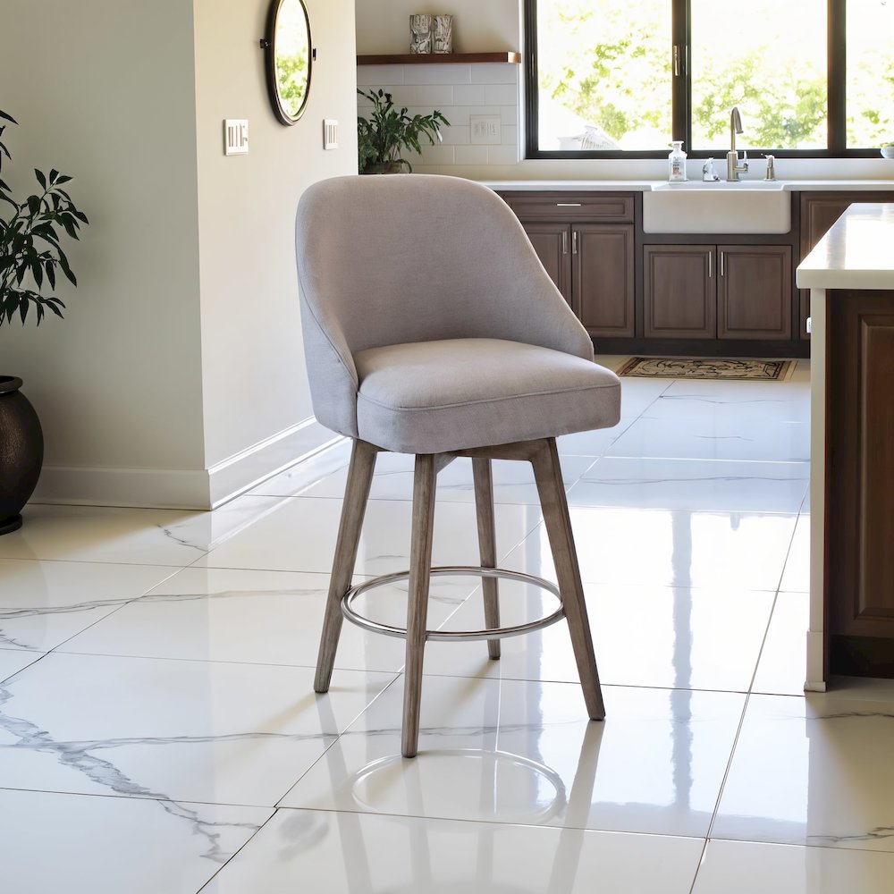 Gray Swivel Counter Stools with Solid Wood Frame, Ideal for Kitchen or Bar. Picture 4