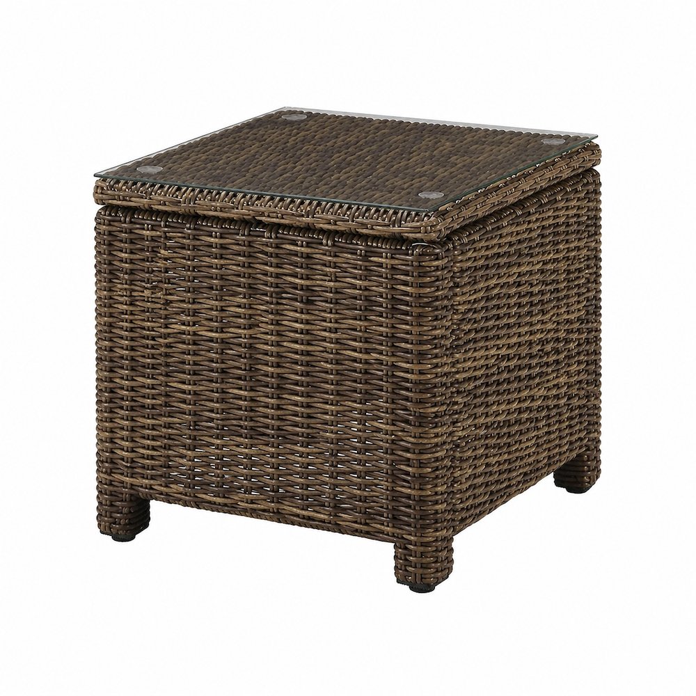 Weathered Brown Outdoor Wicker Rectangular Side Table for Patio Use. Picture 3