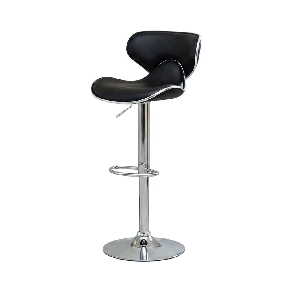 Black Leatherette Adjustable Swivel Barstool with Chrome Base, Set of 2. Picture 4