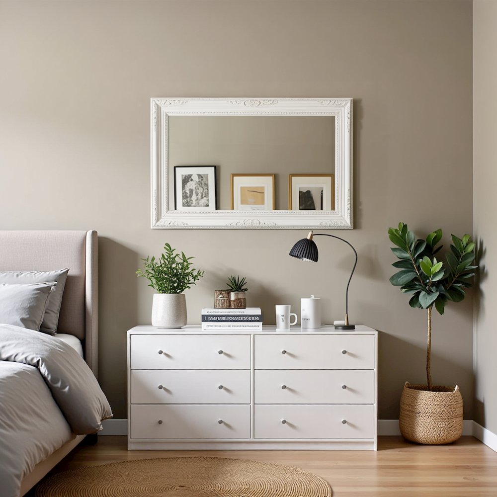 Furnifact -  White Dresser for Bedroom – Modern 6 Drawer Dresser with Spacious Storage – Sleek White Dresser and Bedroom Dresser for Clothes and Essentials. Picture 2