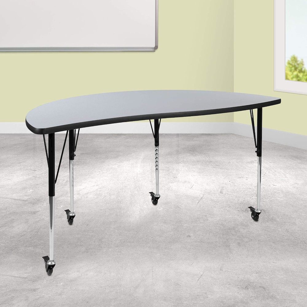 Mobile 60" Half Circle Wave Flexible Collaborative Grey Thermal Laminate Activity Table - Standard Height Adjustable Legs. Picture 2