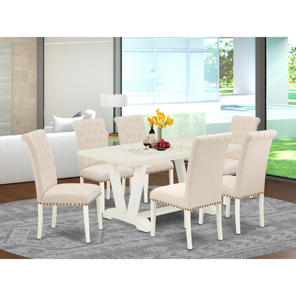 East West Furniture V026BR202-7 - 7-Piece Dining Table Set - 6 Parson Dining Chairs and a Rectangular Dining Table Solid Wood Structure. Picture 4