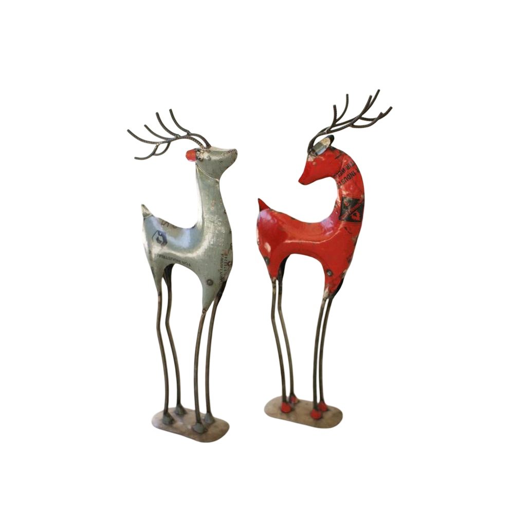 Set Of Two Recycled Iron Deer. Picture 1