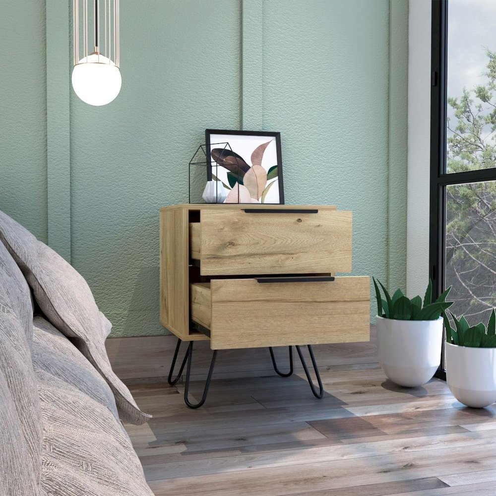 Augusta 2 Nightstand Light Oak MDF. Picture 4
