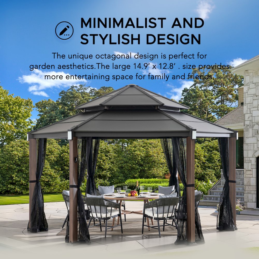10 ft. x 12 ft. Heavy-Duty Steel Hardtop Gazebo with Mosquito Netting. Picture 2