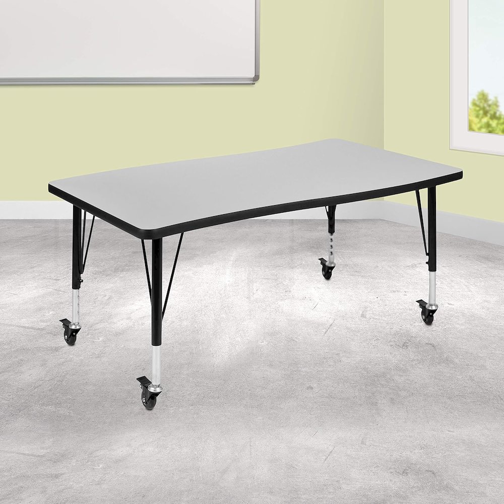Mobile 28"W x 47.5"L Rectangular Wave Flexible Collaborative Grey Thermal Laminate Activity Table - Height Adjustable Short Legs. Picture 2