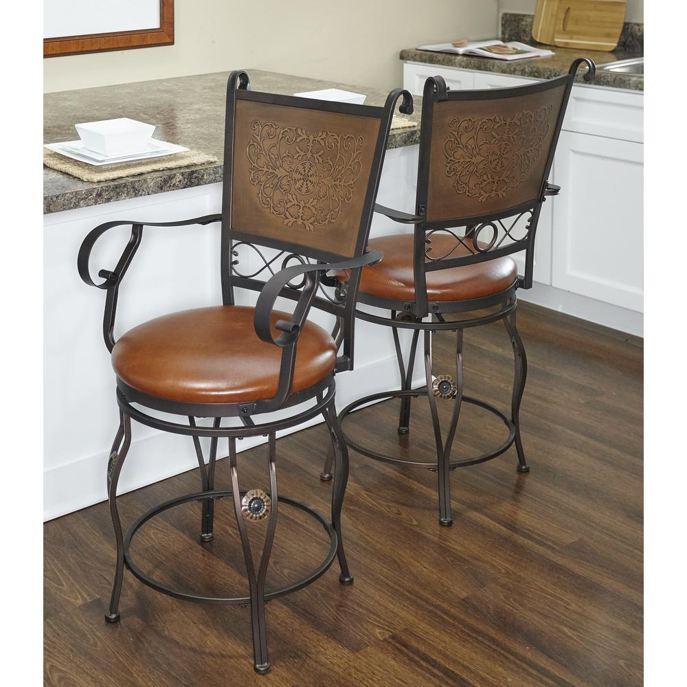 Big & Tall Copper Stamped Back Counter Stool with Arms. Picture 2