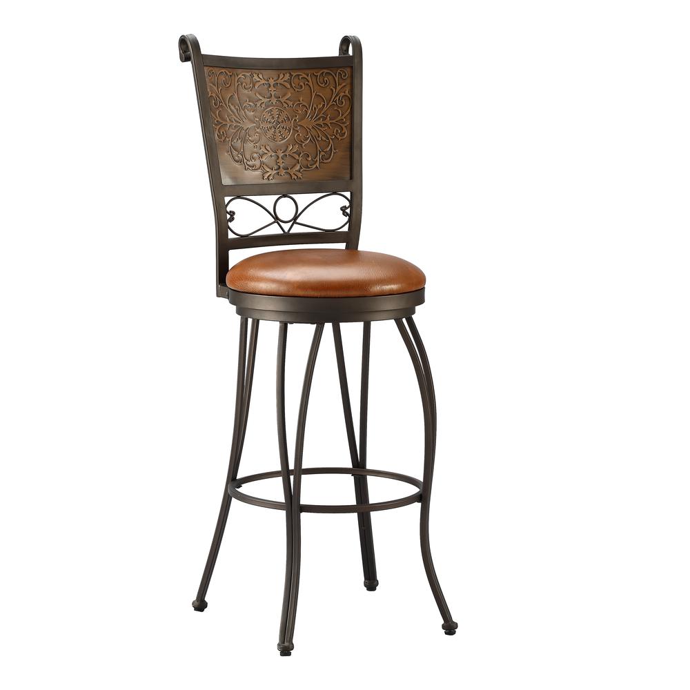 Bronze with Muted Copper Stamped Back Bar Stool, 28" Seat Height. Picture 1