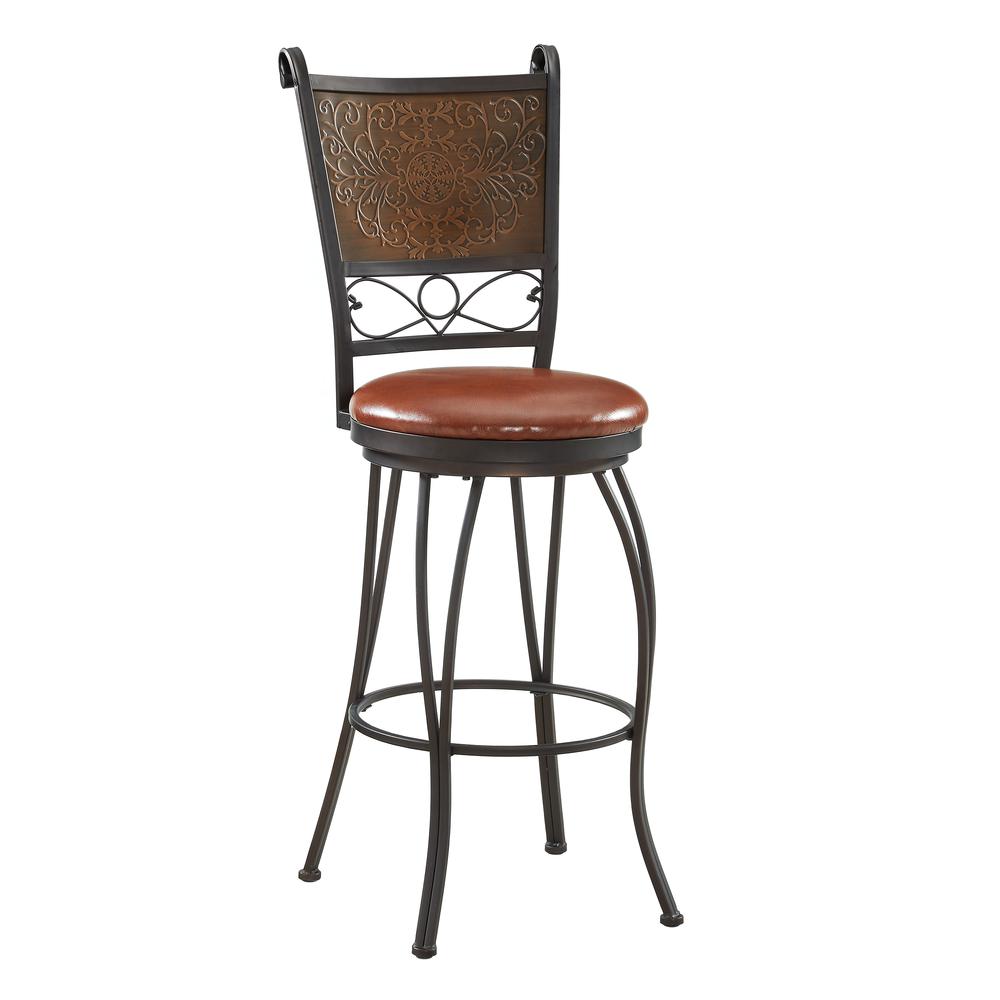 Bronze with Muted Copper Stamped Back Bar Stool, 28" Seat Height. Picture 6
