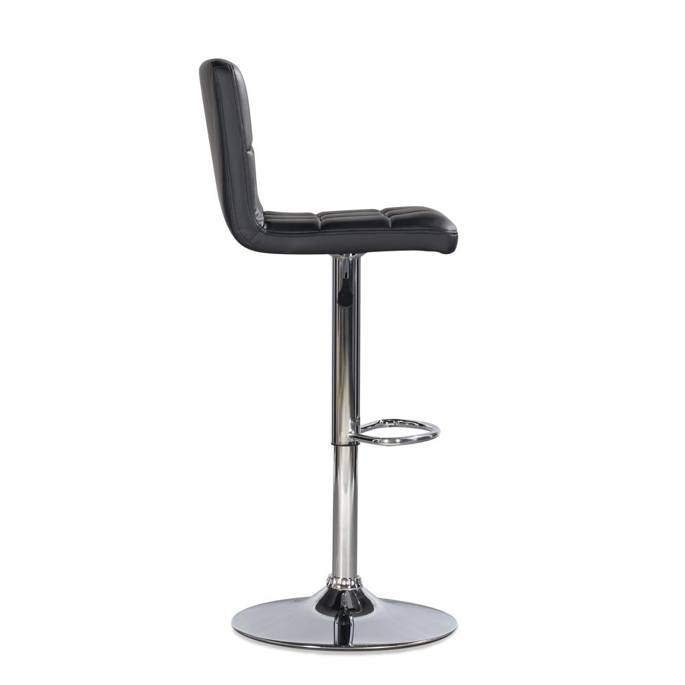 Black Quilted Faux Leather & Chrome Adjustable Height Bar Stool. Picture 2