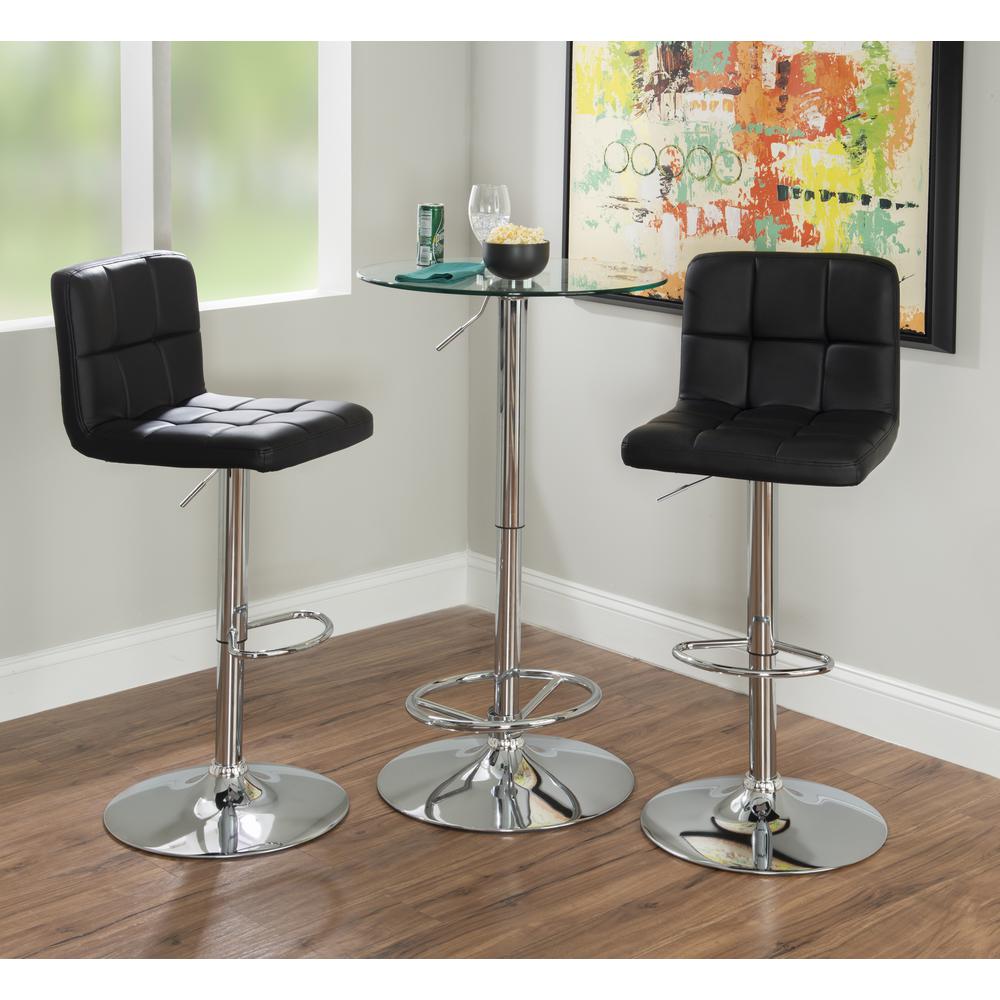 Black Quilted Faux Leather & Chrome Adjustable Height Bar Stool. Picture 9