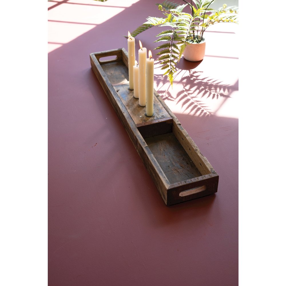 Recycled Wooden Tray With Four Candle Holders. Picture 2