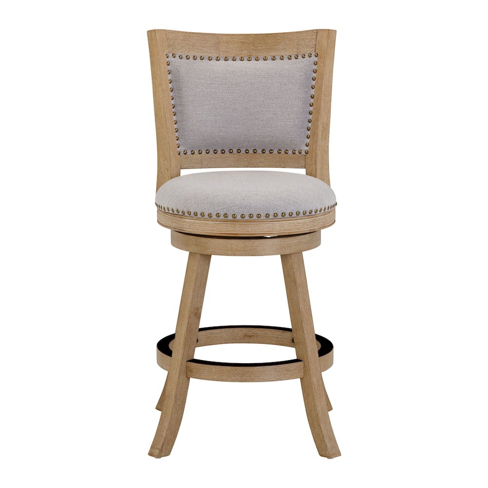 Melrose Grey Fabric Swivel Counter Stool - Driftwood Wire-Brush Finish. Picture 5