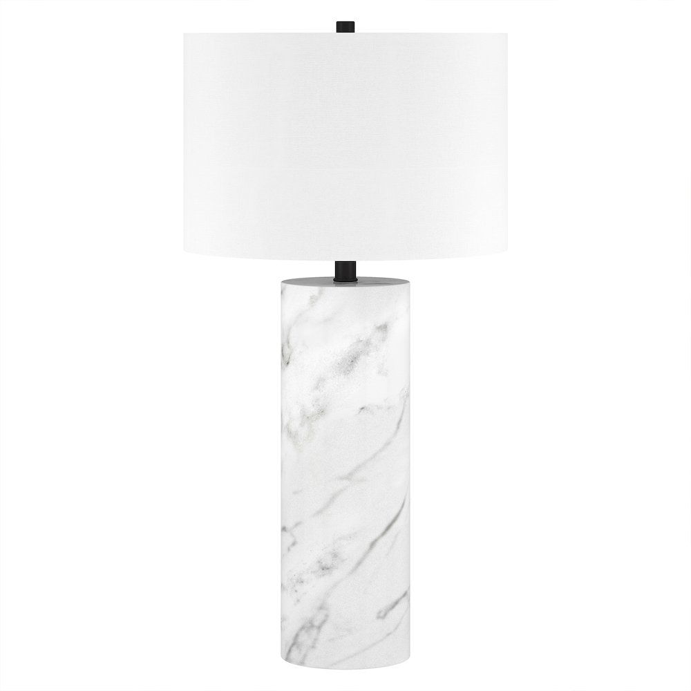 Elise 30"" Tall Table Lamp with Fabric Shade in Marble/Black/White. Picture 1