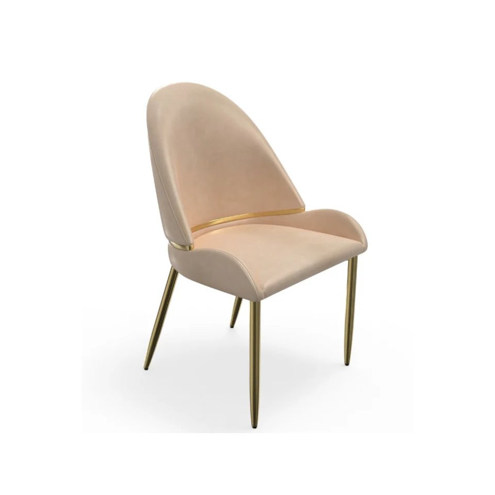Set of 2 Champagne Color PU Leather Dining Chair with Matte Gold Fram. Picture 1