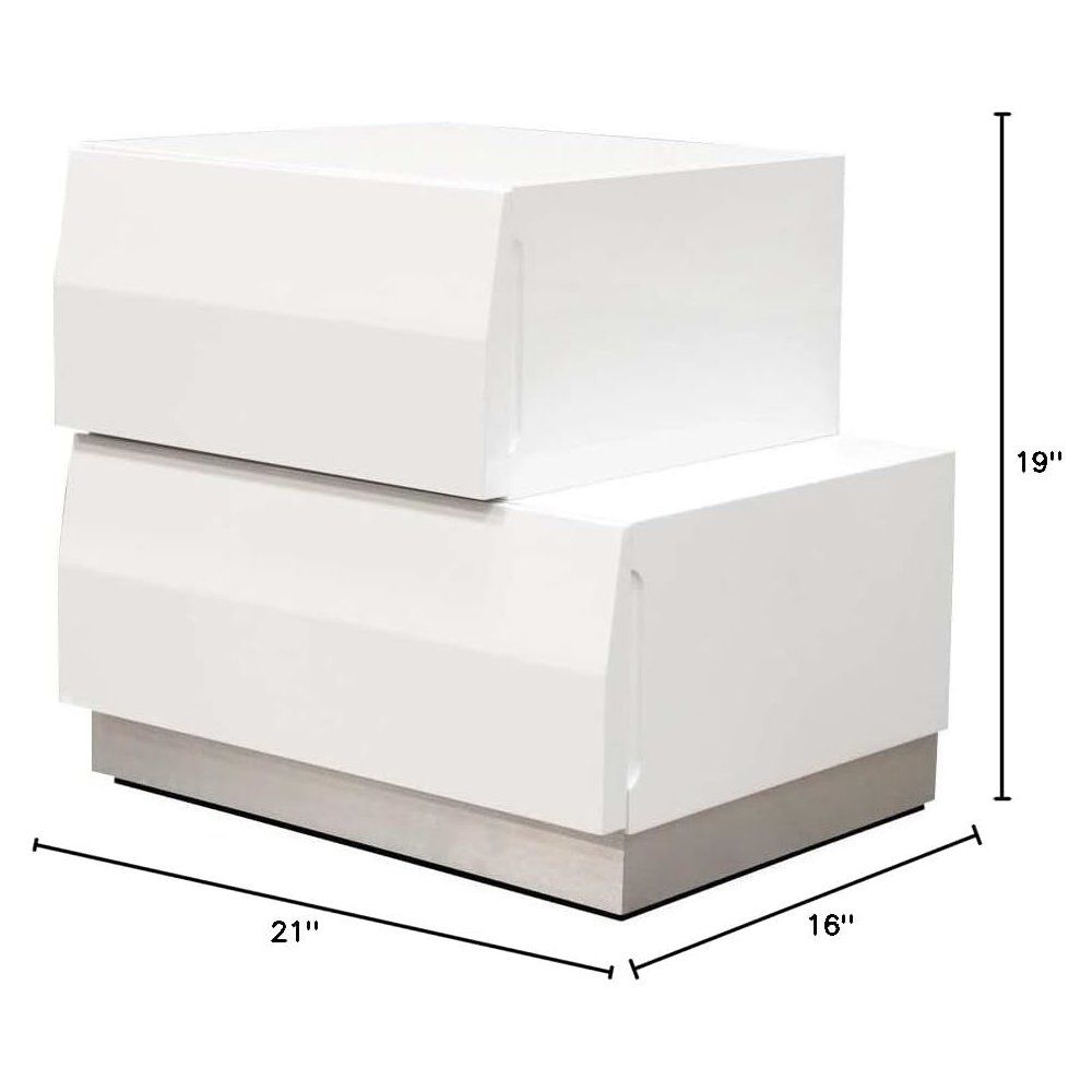 Best Master Spain 2-Drawer Poplar Wood Bedroom Nightstand in White/Silver Base. Picture 2